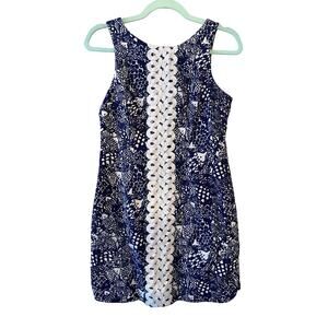 Lilly Pulitzer blue fish pattern lace size 6 dress cotton/spandex